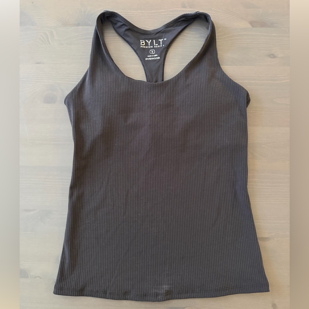 BYLT Basics Dark Gray Ribbed Tank Top